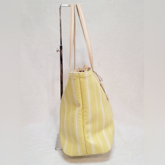 Coach 23108 Legacy Weekend Ticking Stripe Coated Canvas Yellow Tote & Wristlet - Picture 5 of 15